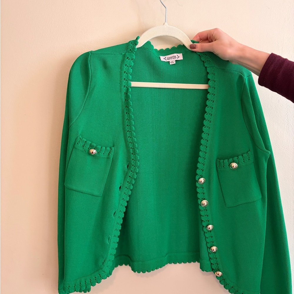 Nanette Lepore Green Cardigan with Gold Buttons
